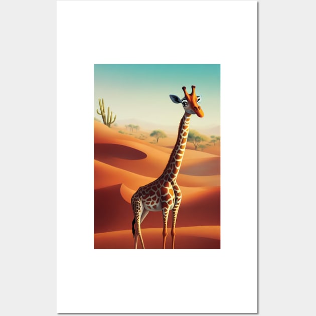 Giraffe in the Desert Wall Art by Geminiartstudio